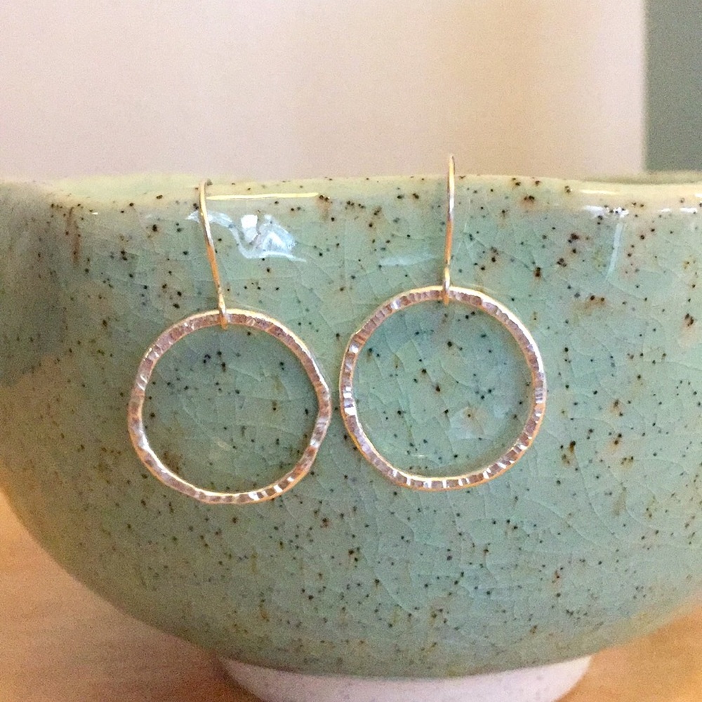 NEW - Handmade Silver Organic Circle Earrings - Picture 2 of 7